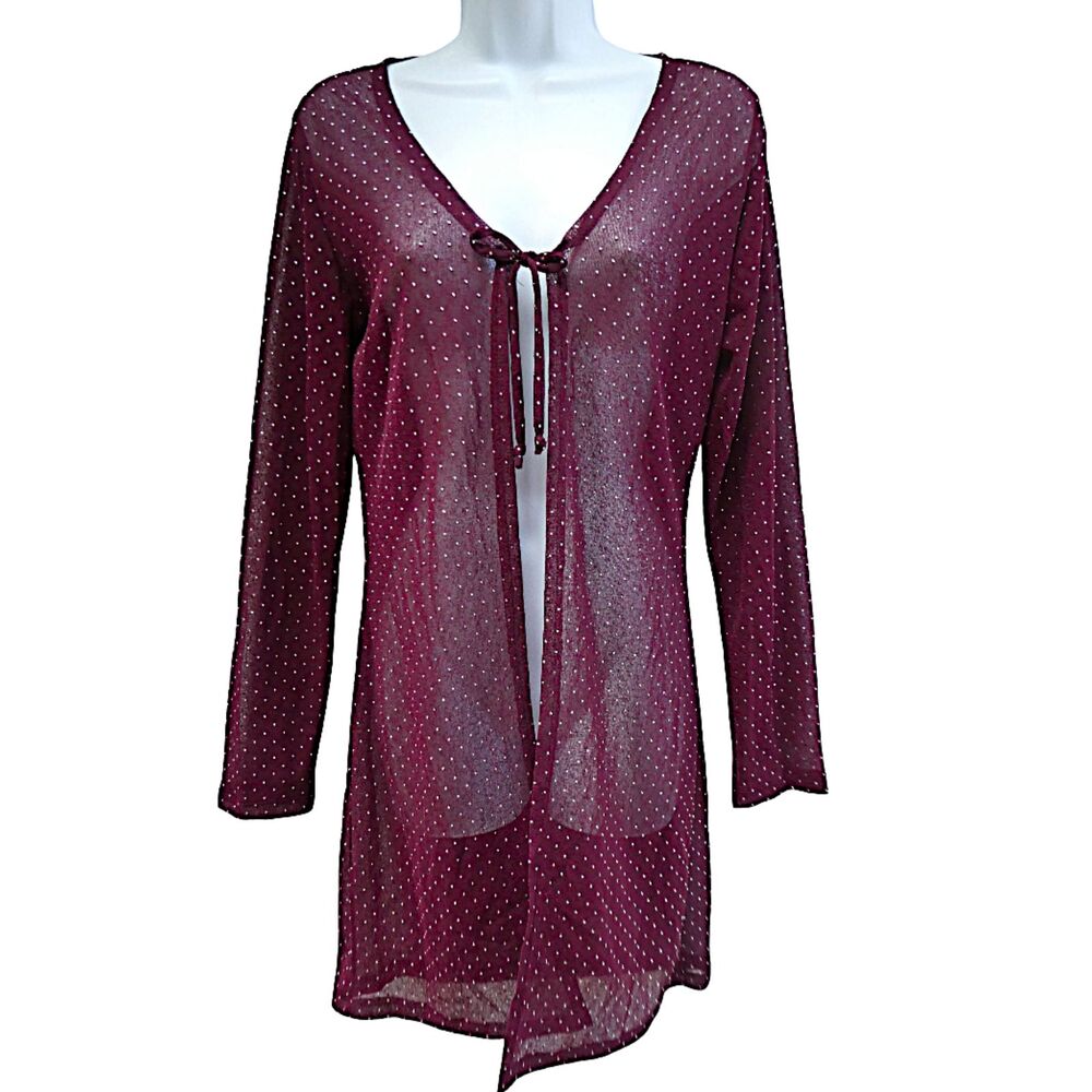 Vintage USA BE2BE Or Not 2 Be Sheer Burgundy Lurex Specks Duster Cardigan